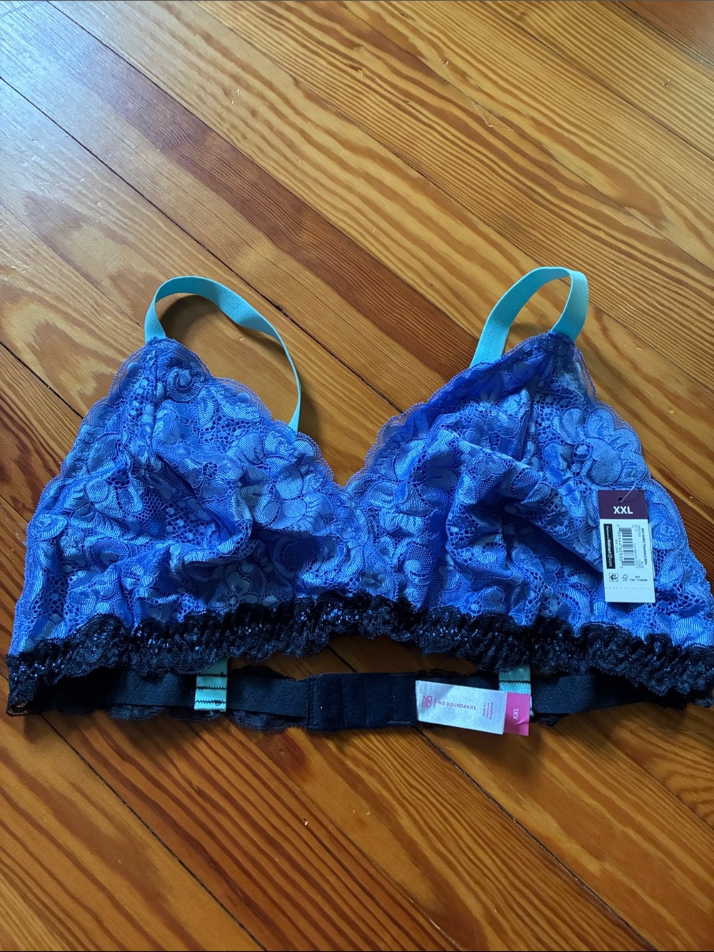 No Boundaries Blue Lace Bralette with Black Trim